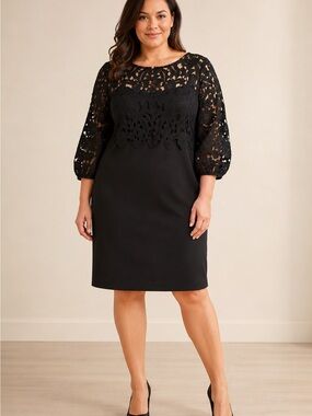 Ralph Lauren Black Lace-Detail Midi Sheath Dress